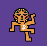 an image of a man with a bitcoin on a purple background