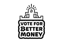 a black and white logo that says vote for better money