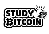 a black and white logo that says study bitcoin