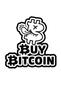 a black and white sticker with the words buy bitcoin